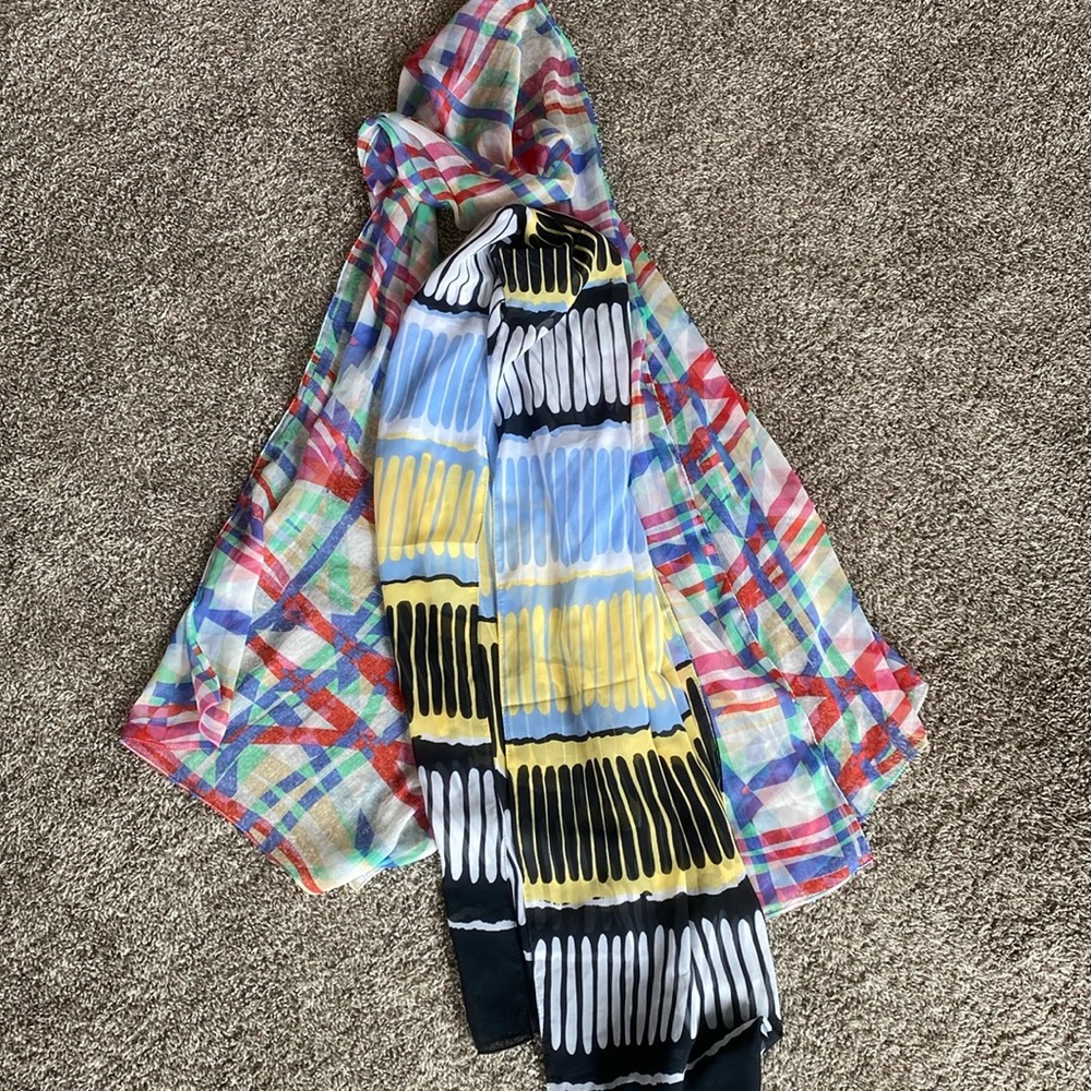 Two Neck Scarves, Sheer, Rectangular, Classic Knot or Bow